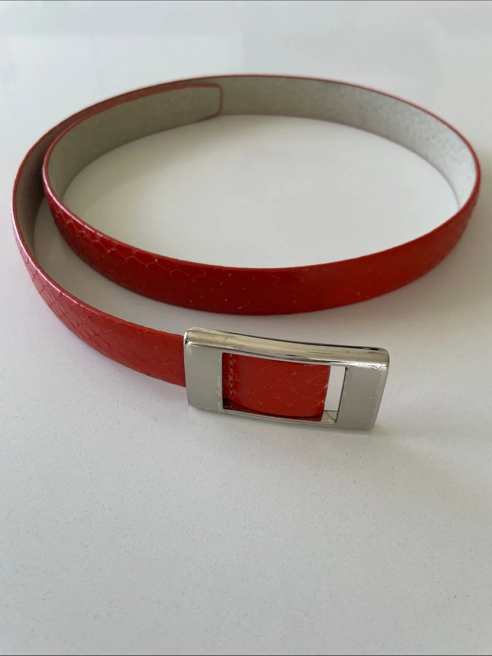 Ellen Tracy Orange Italian Leather Men's Belt with Silver Buckle medium